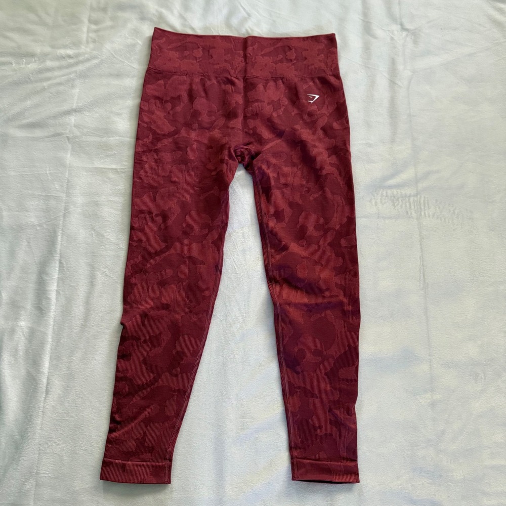 Gymshark Adapt Camo Seamless Leggings Burgundy Maroon High Waisted Womens Large